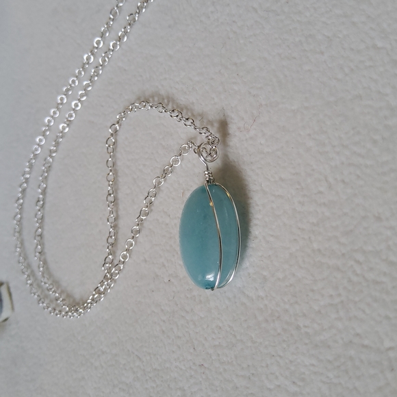 Sterling Silver Aquamarine Necklace 18" - Picture 2 of 7